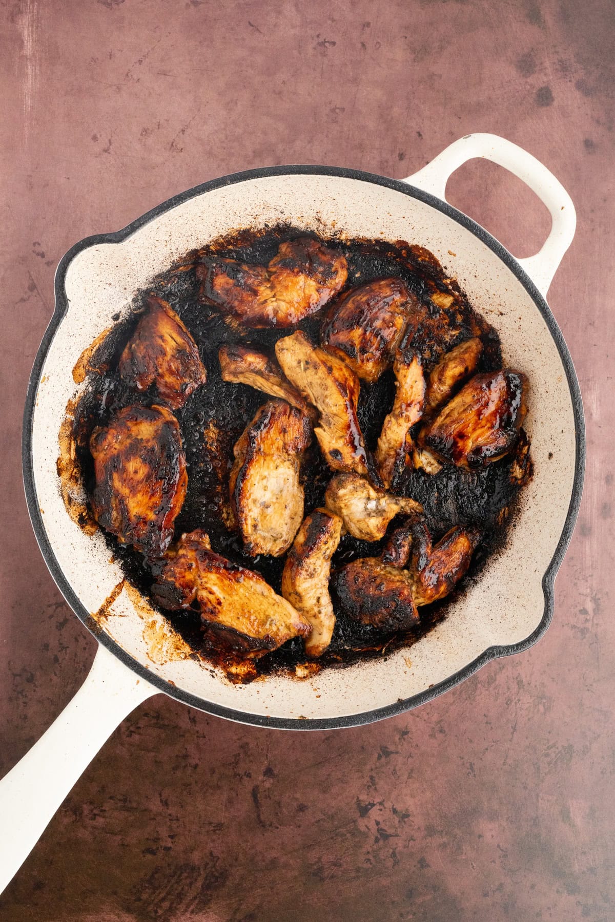cook the marinated balsamic chicken in a cast iron skillet