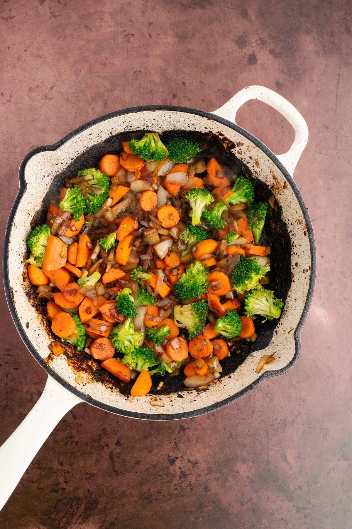 add the veggies to the skillet
