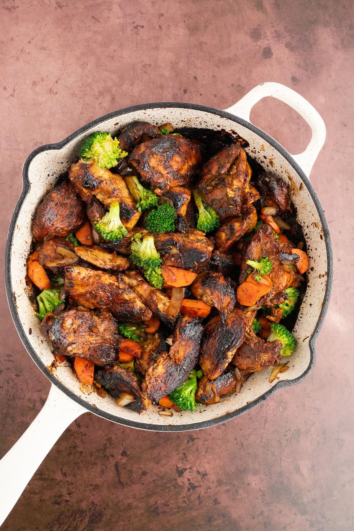 add the balsamic chicken back to the skillet with the veggies