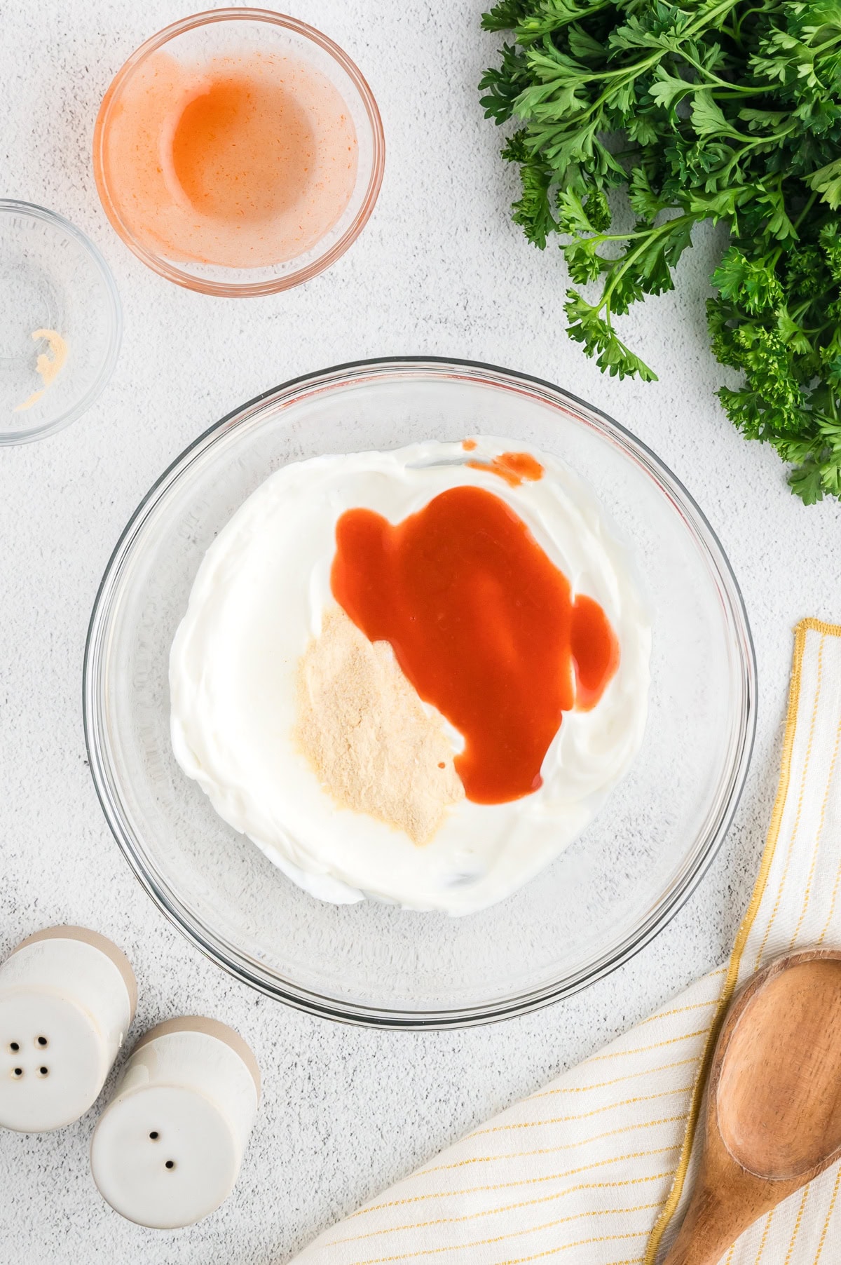 add the buffalo wing sauce and spices to the cream cheese