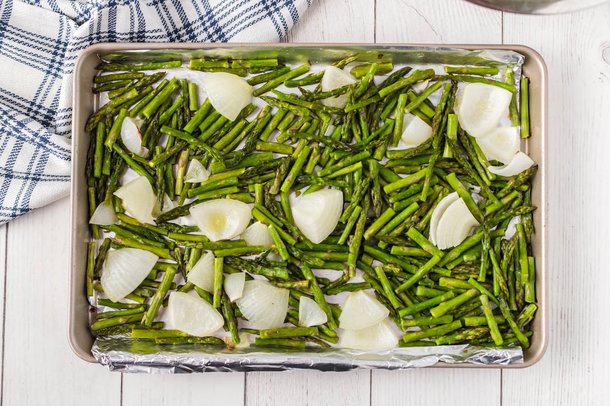 roasted asparagus and onions