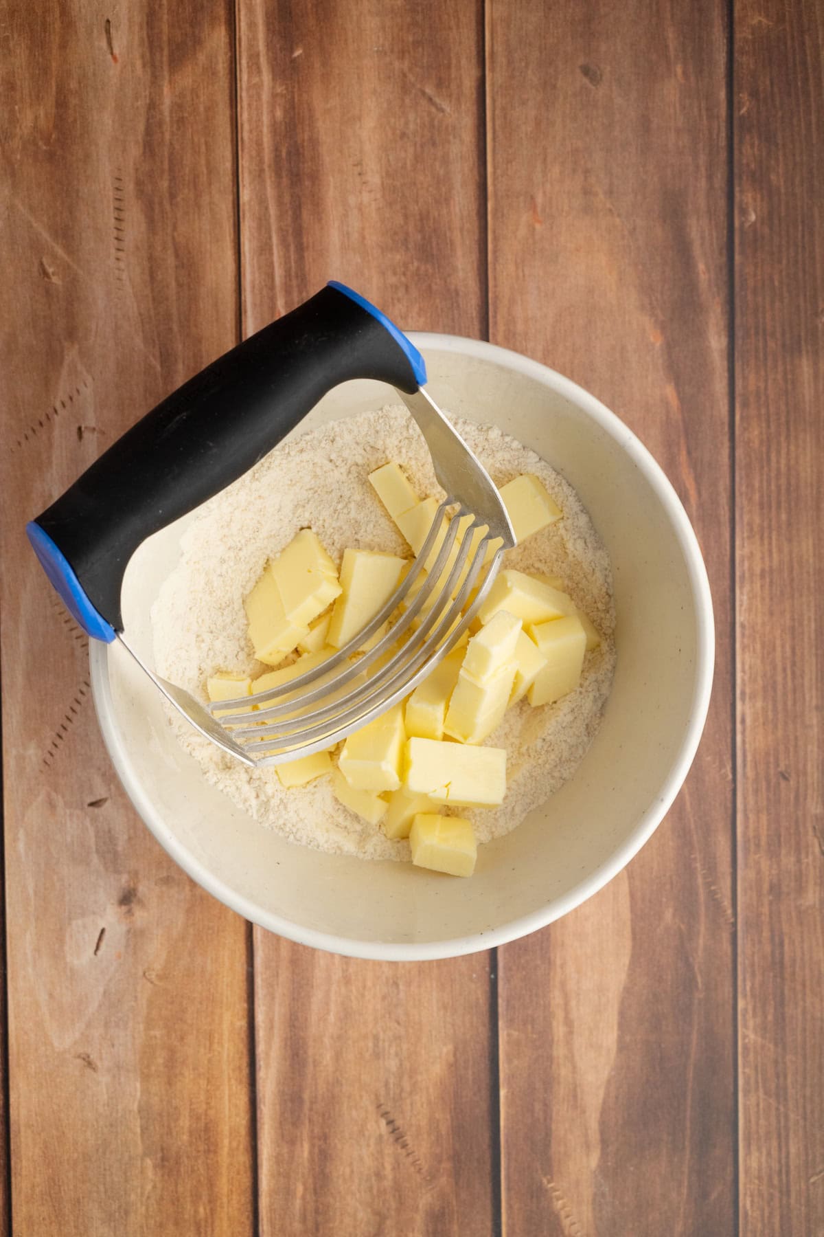 cut the cold butter into the flour mixture