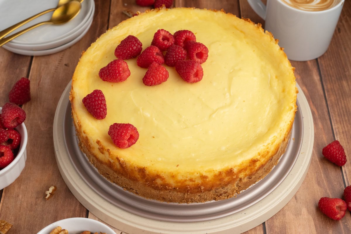 Gluten-Free Pecan Crust Cheesecake on a platter