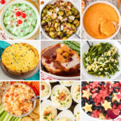 a colorful collage of 9 easter dinner ideas