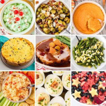 a colorful collage of 9 easter dinner ideas