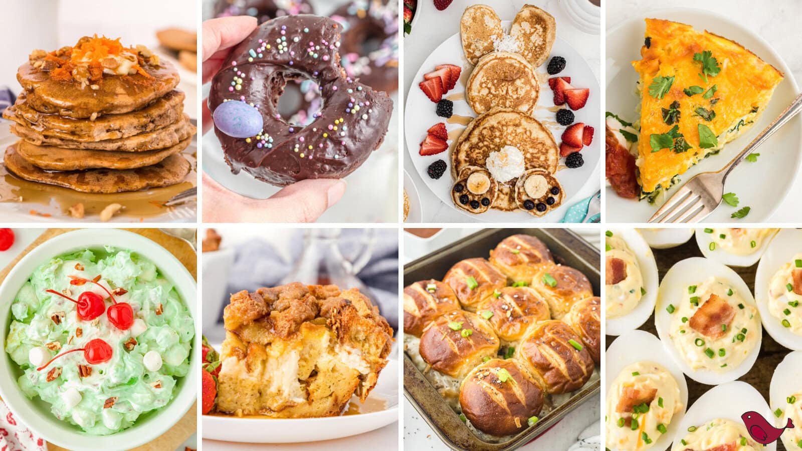 a colorful collage of 8 easter brunch ideas