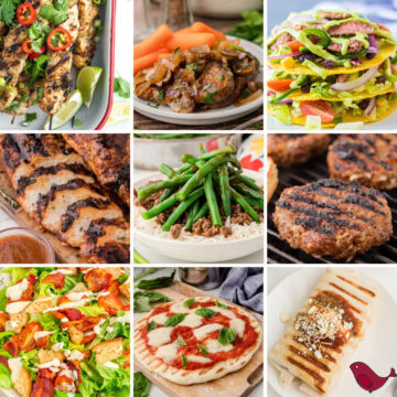 A colorful collage of easy summer dinner recipes for the whole family