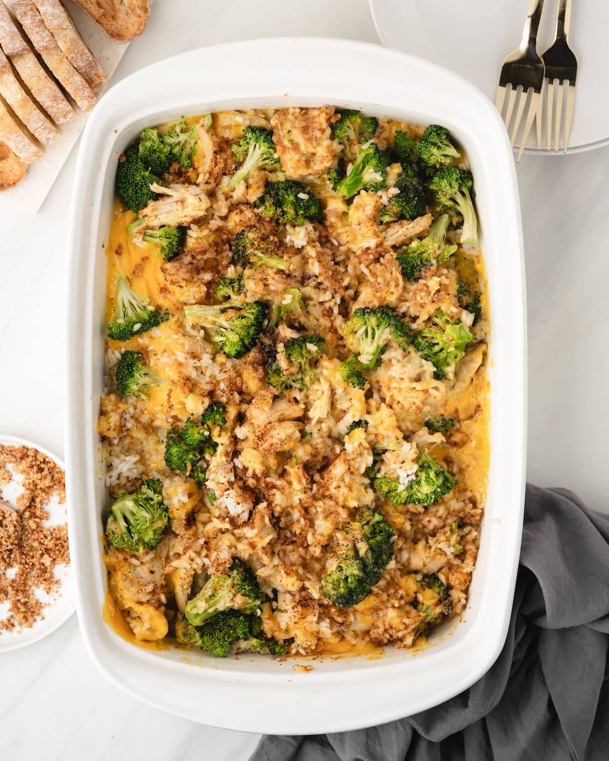 Chicken Broccoli Rice and Cheese Casserole just out of the oven