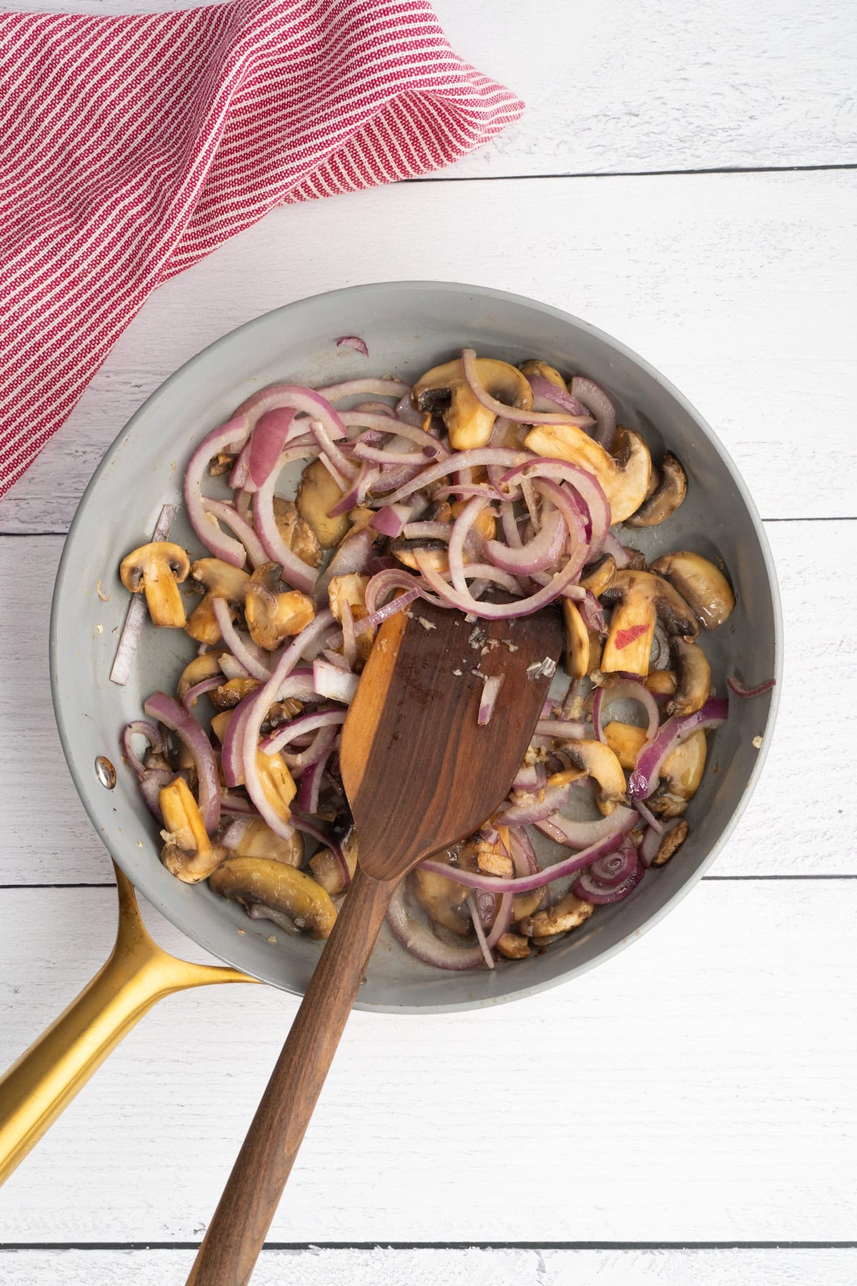 saute the onions and mushrooms in butter
