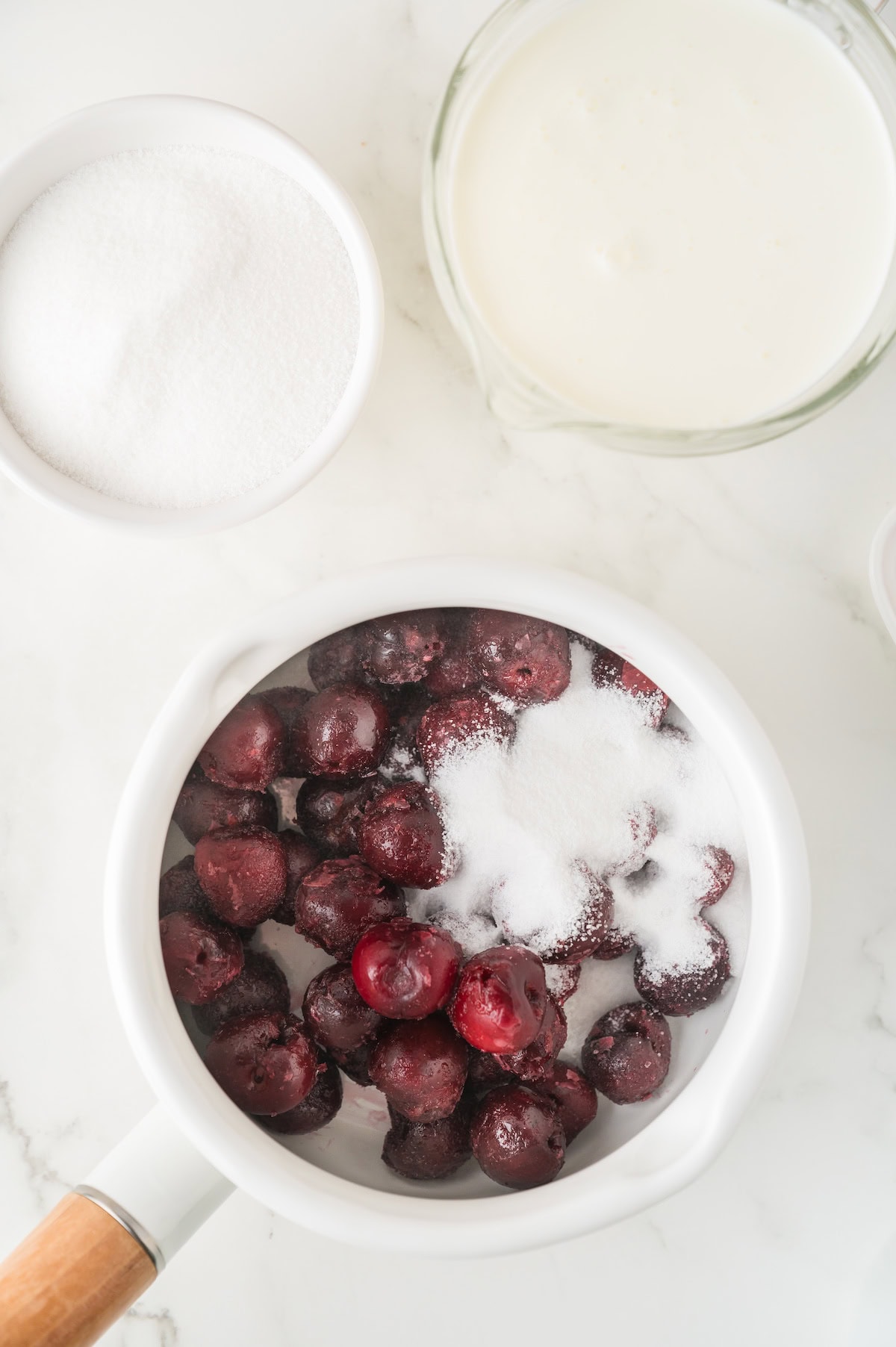 add the cherries and sugar to a small saucepan