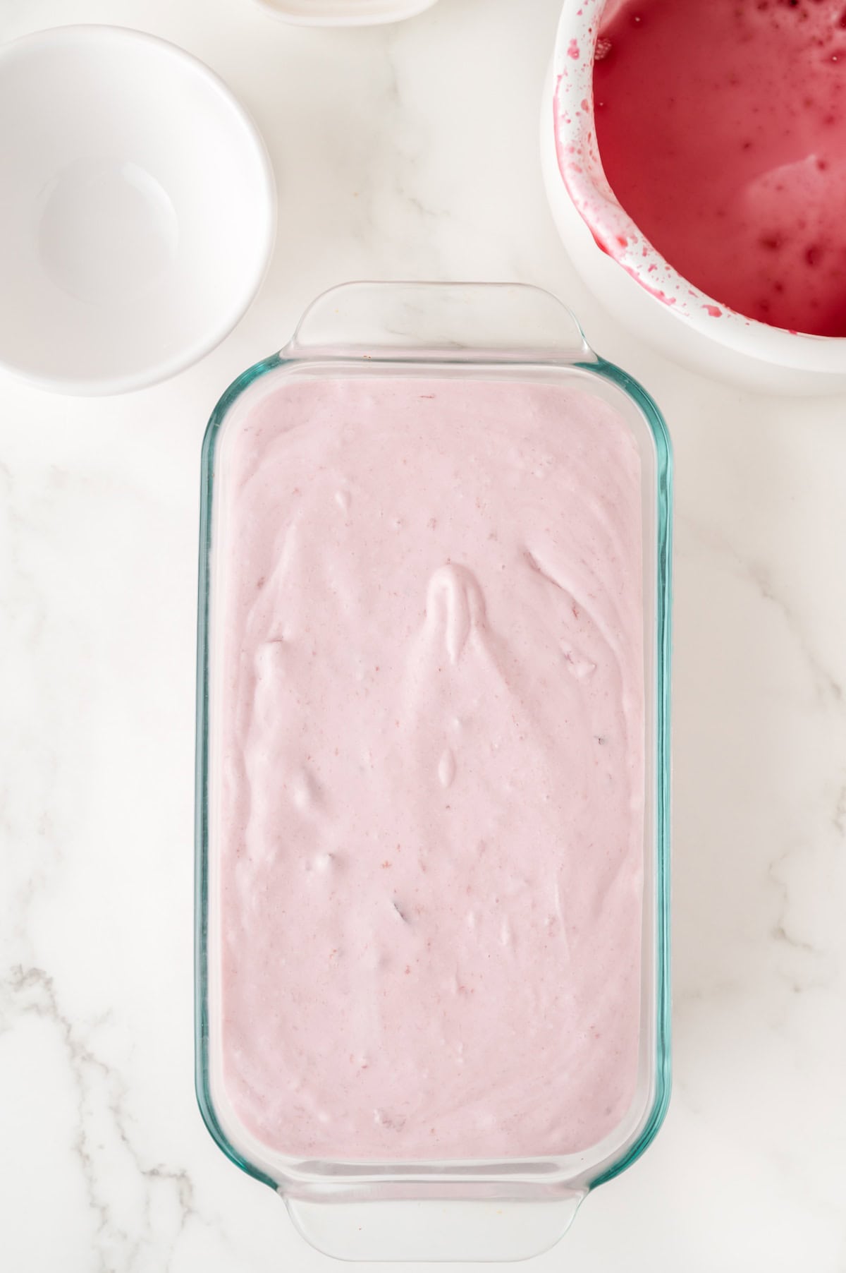 pour the cherry ice cream mixture into an ice cream pan or loaf pan