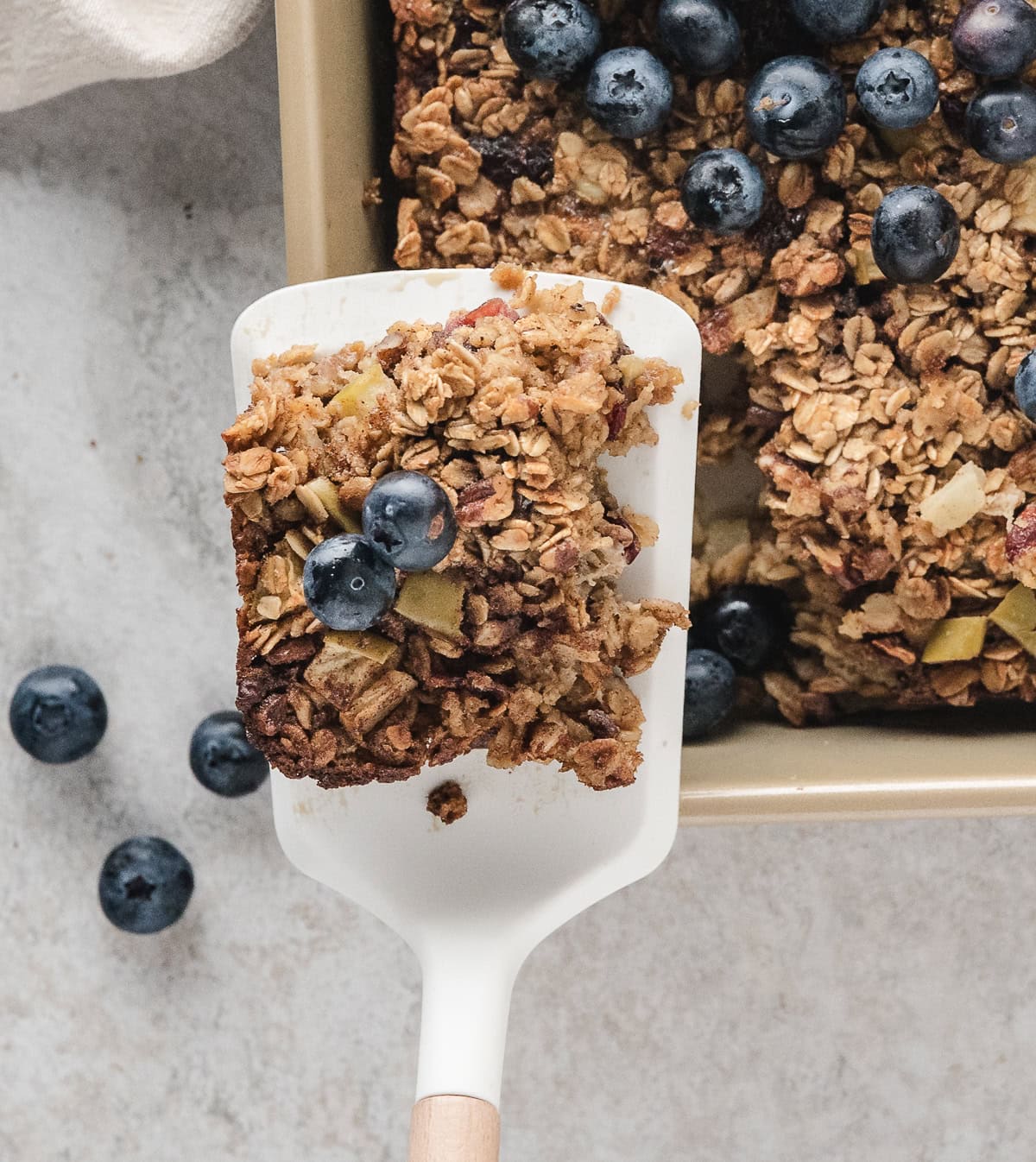 one serving of healthy baked oatmeal with fresh fruit
