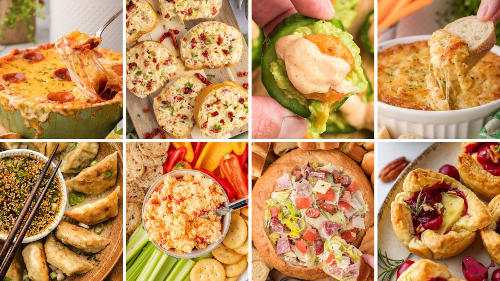 A collage of 8 Easy Thanksgiving Appetizers, Dips, and Snacks Recipes