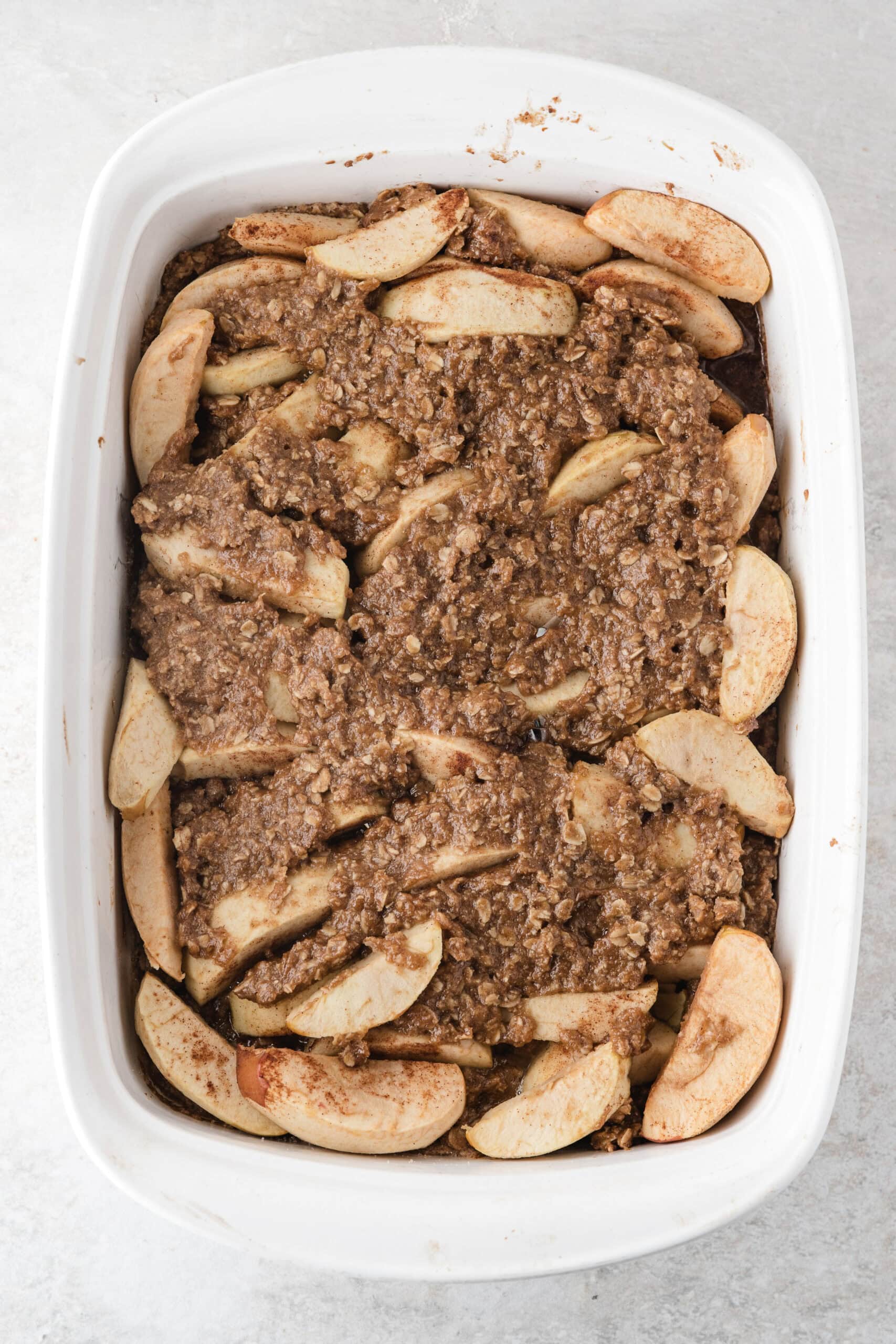 easy apple crisp all baked well and crispy golden brown in the 9x13 pan
