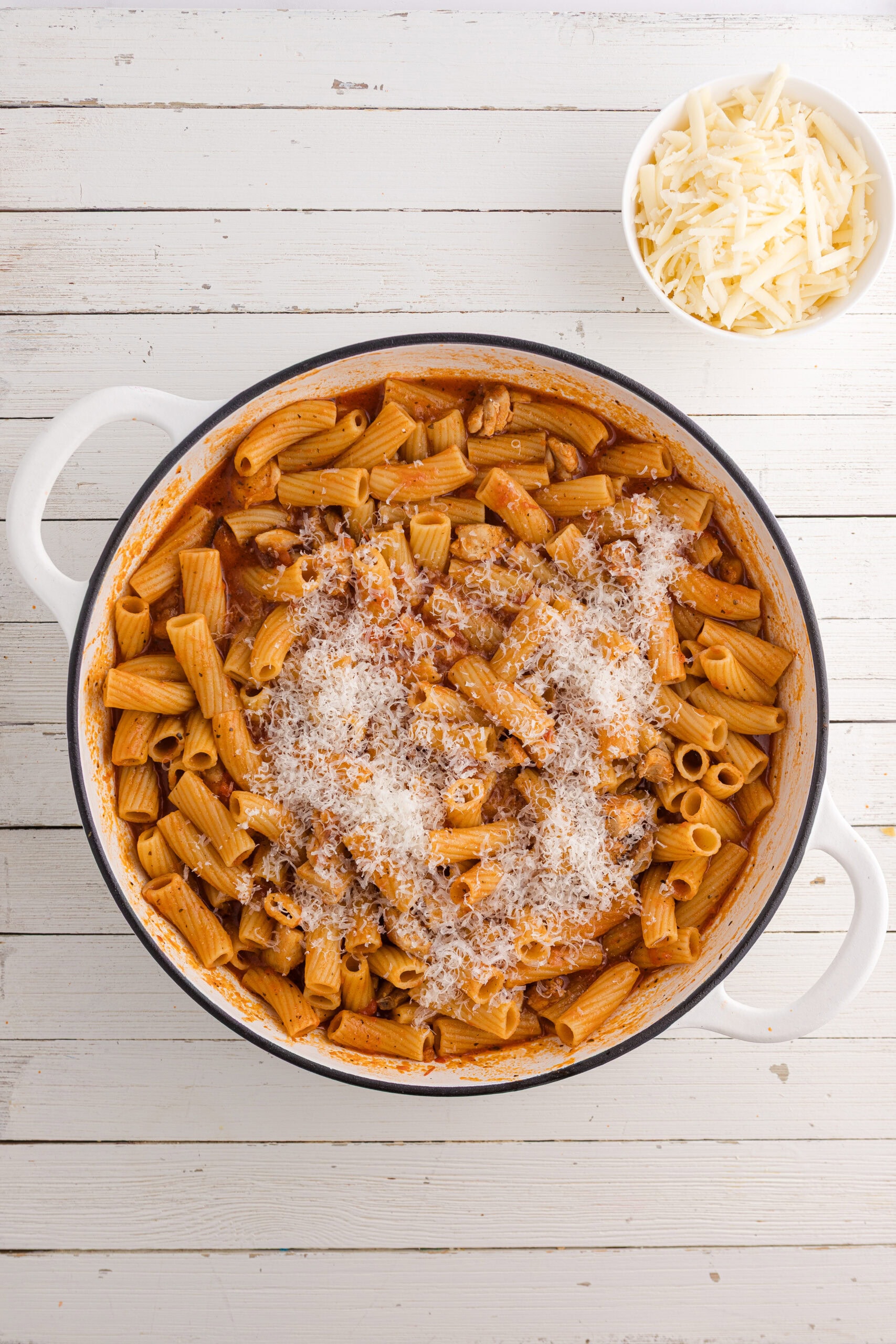 when the pasta is done, sprinkle cheese over top