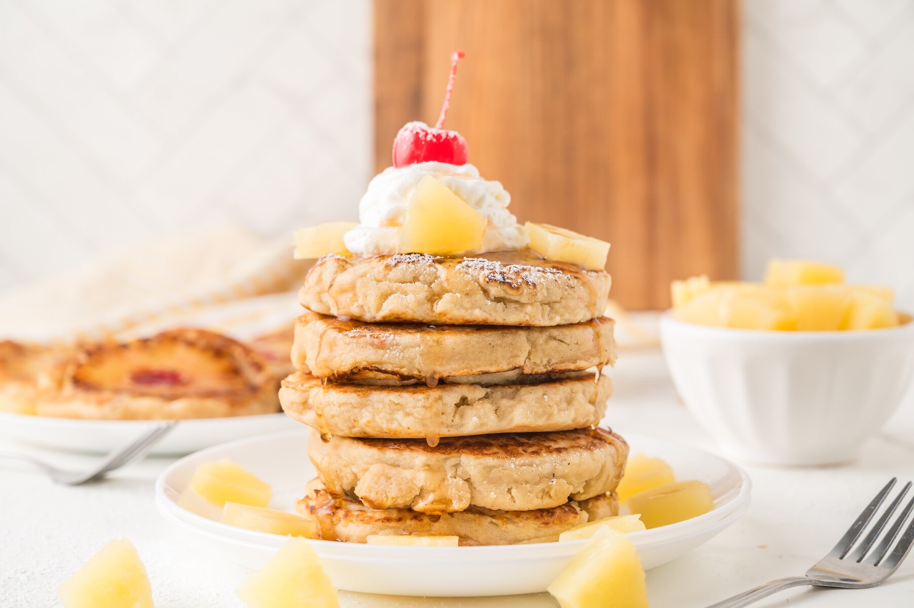 a stack of fluffy vegan pancakes made from scratch without eggs