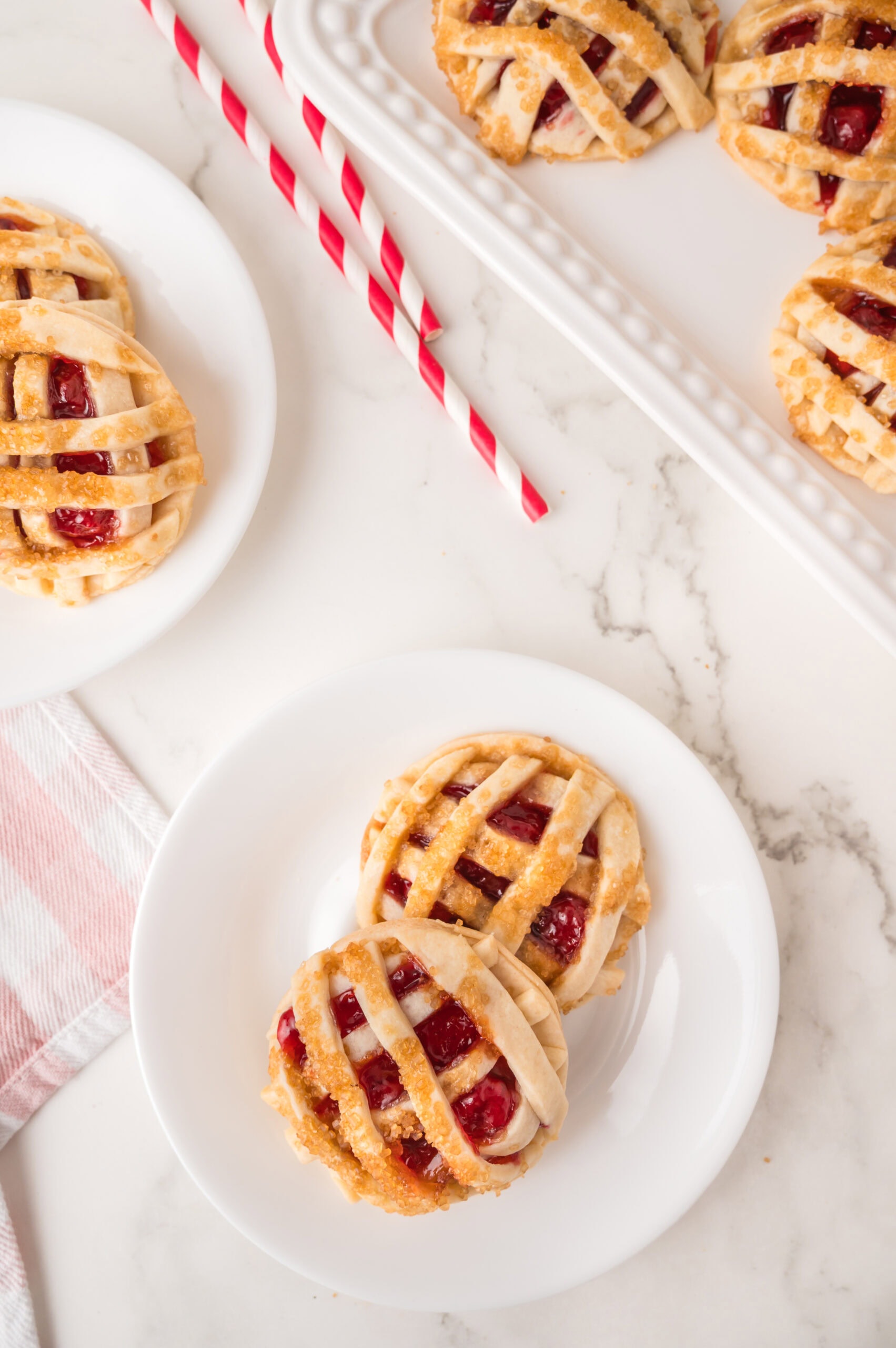 Plated and served warm cherry pie cookies to be enjoyed!