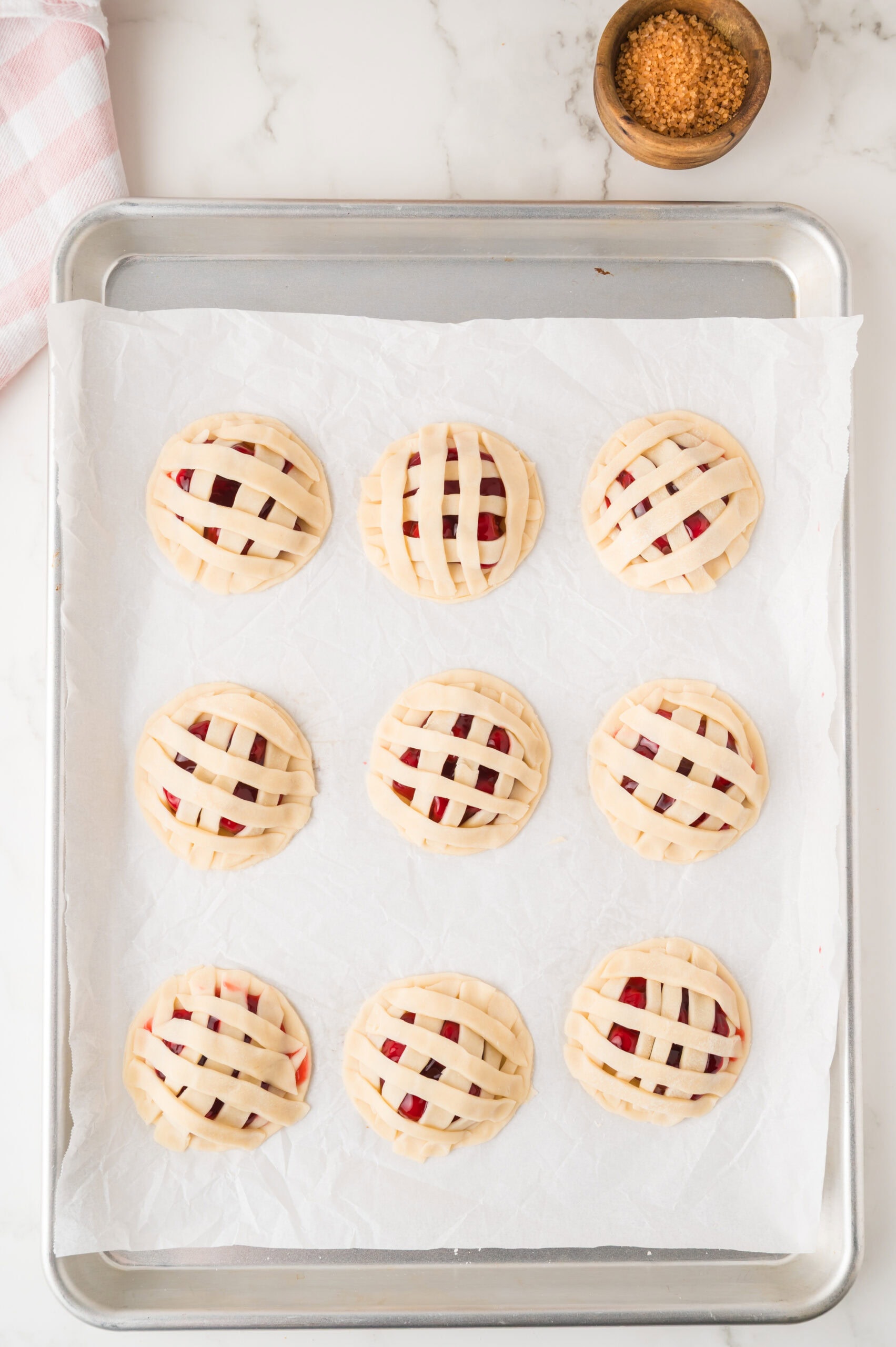 Cherry Pie Cookies are all assembled and ready to be baked