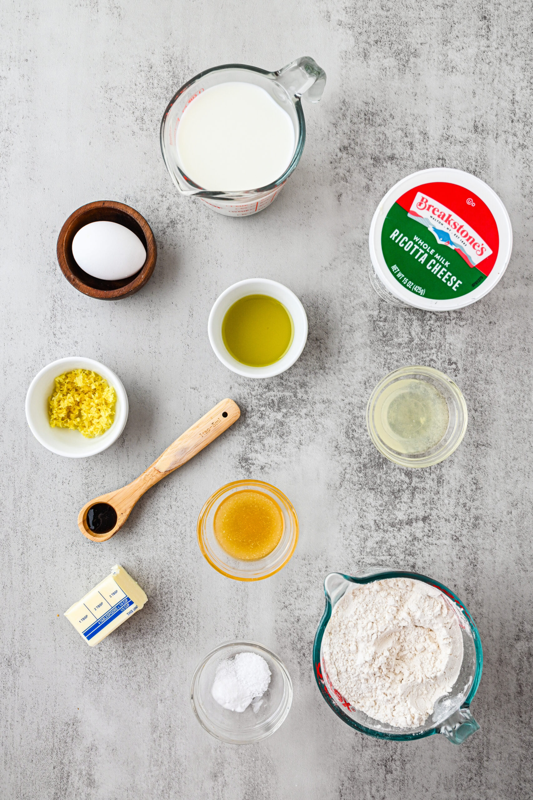 All ingredients shown to make Lemon Ricotta Pancakes