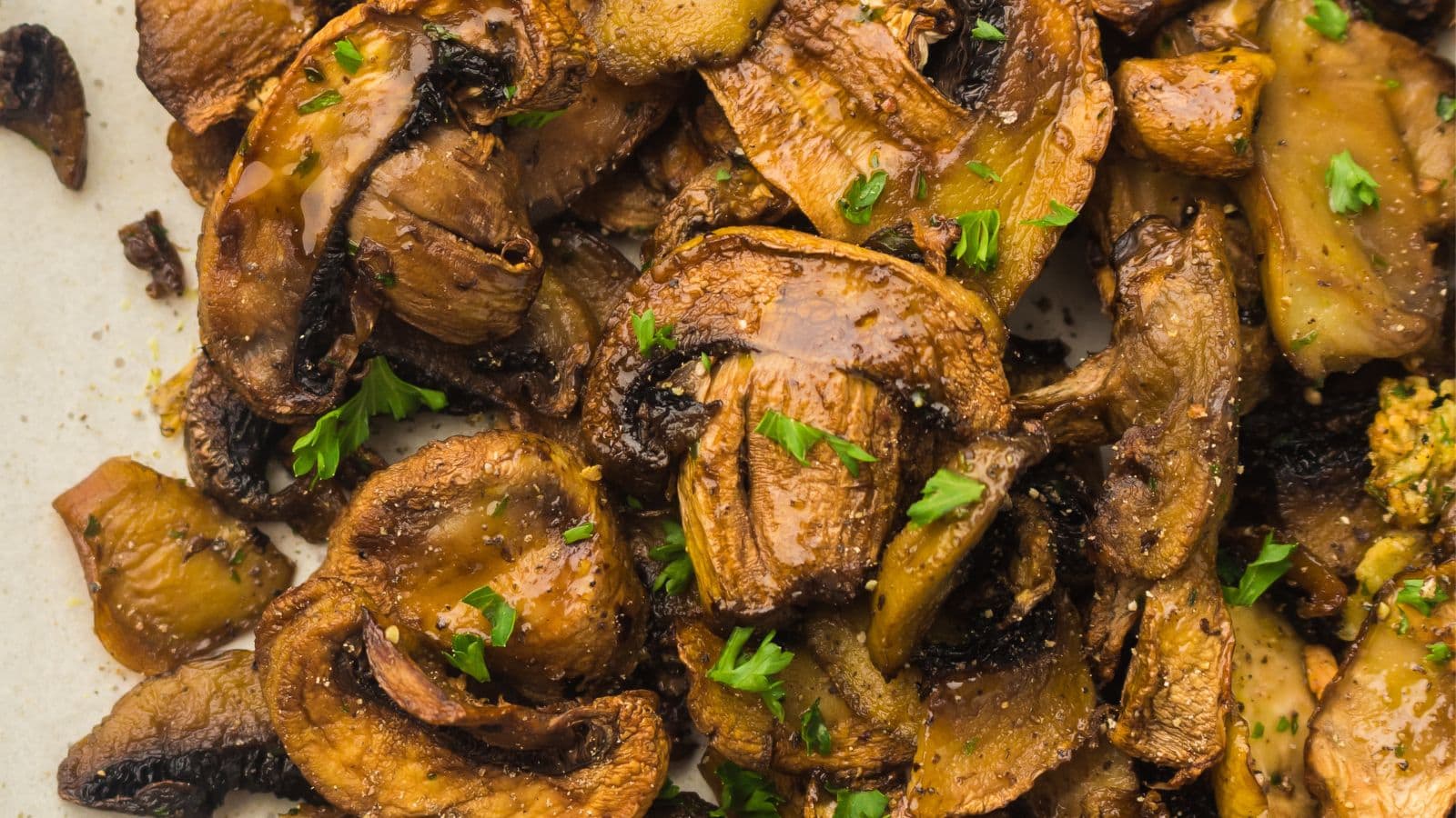 a close up of air fryer mushrooms