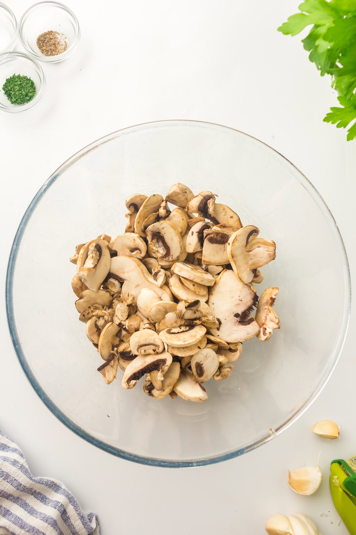 raw sliced mushrooms before air frying