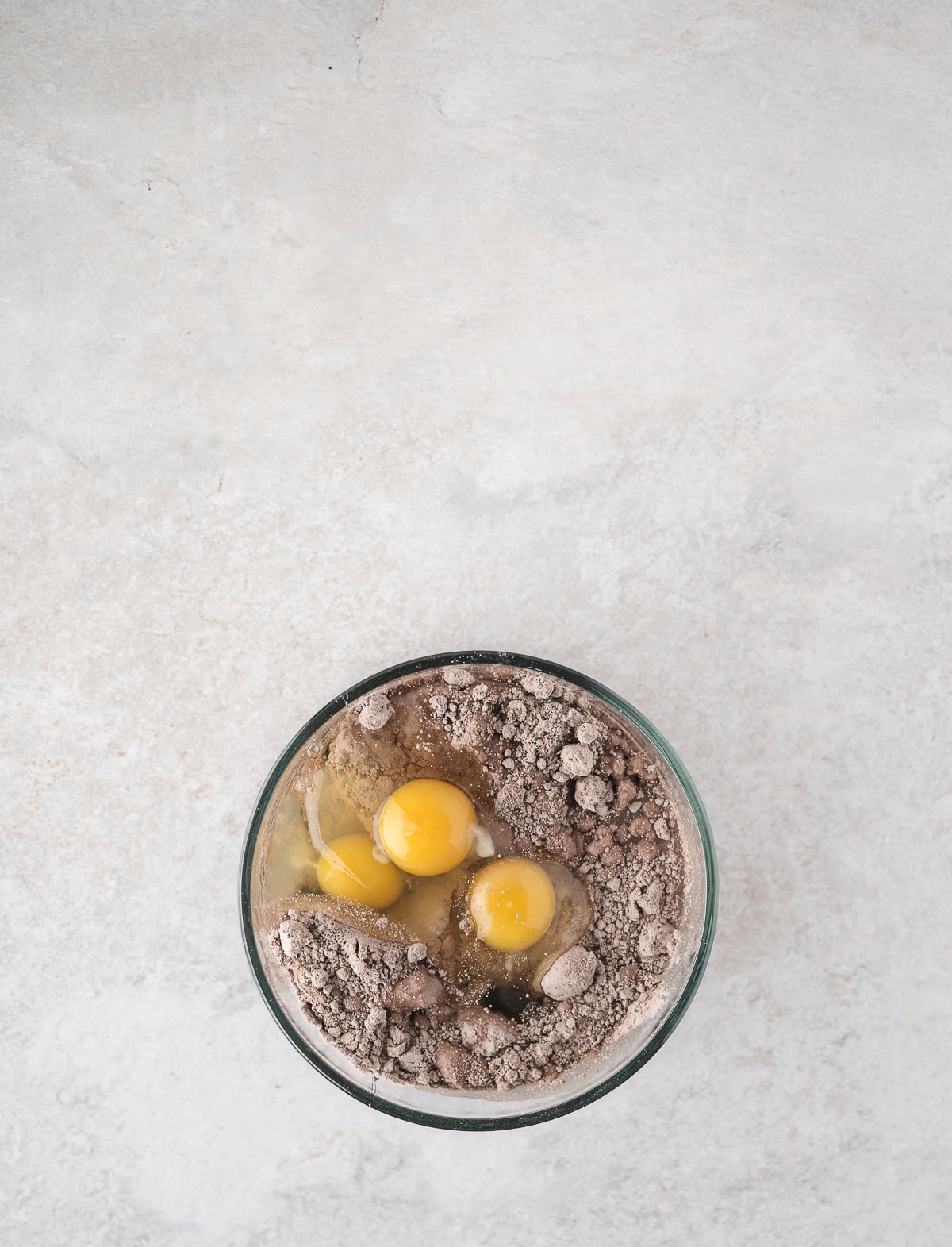 Chocolate box cake mixed with eggs to create chocolate turtle cake