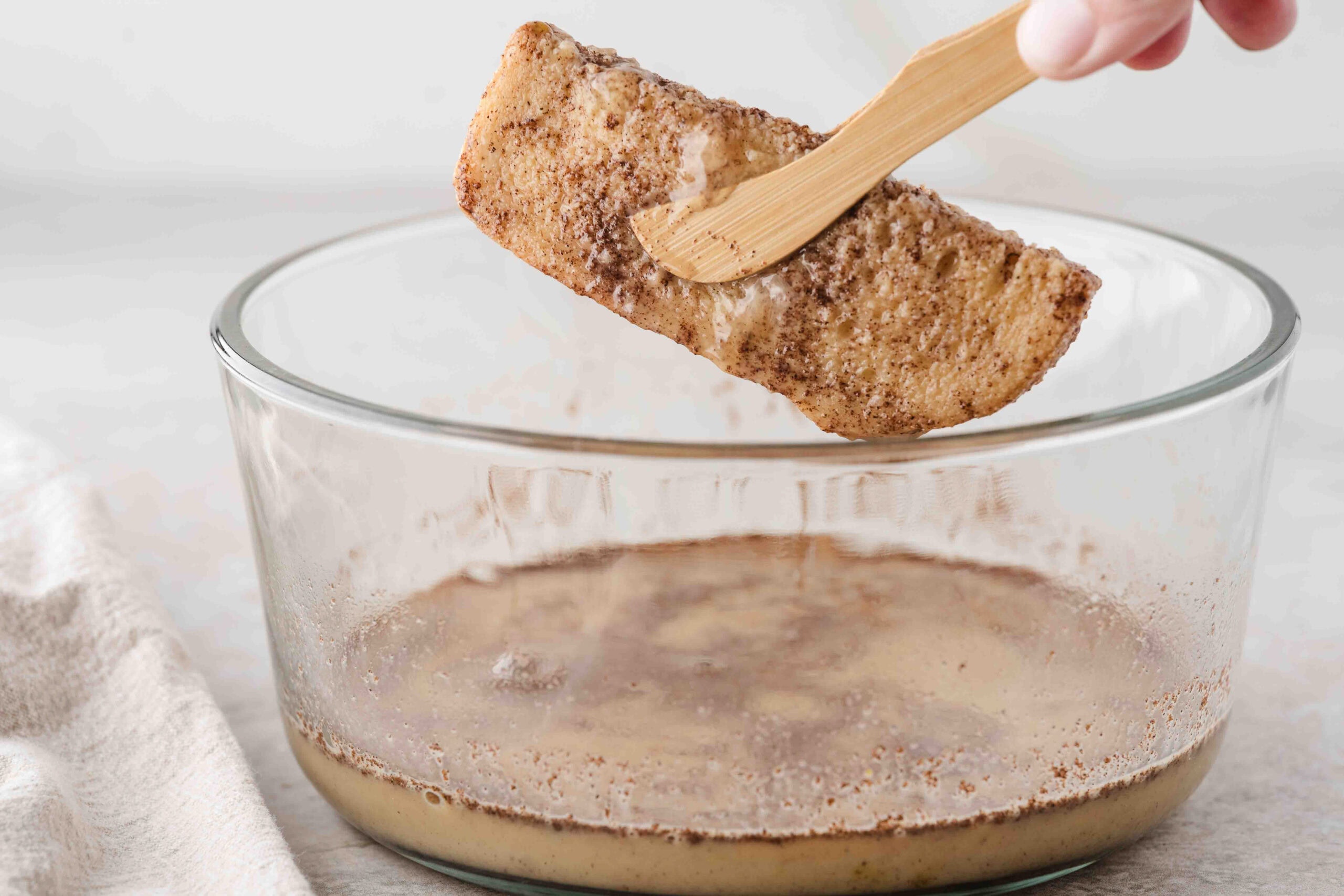 French toast stick dipped in cinnamon batter