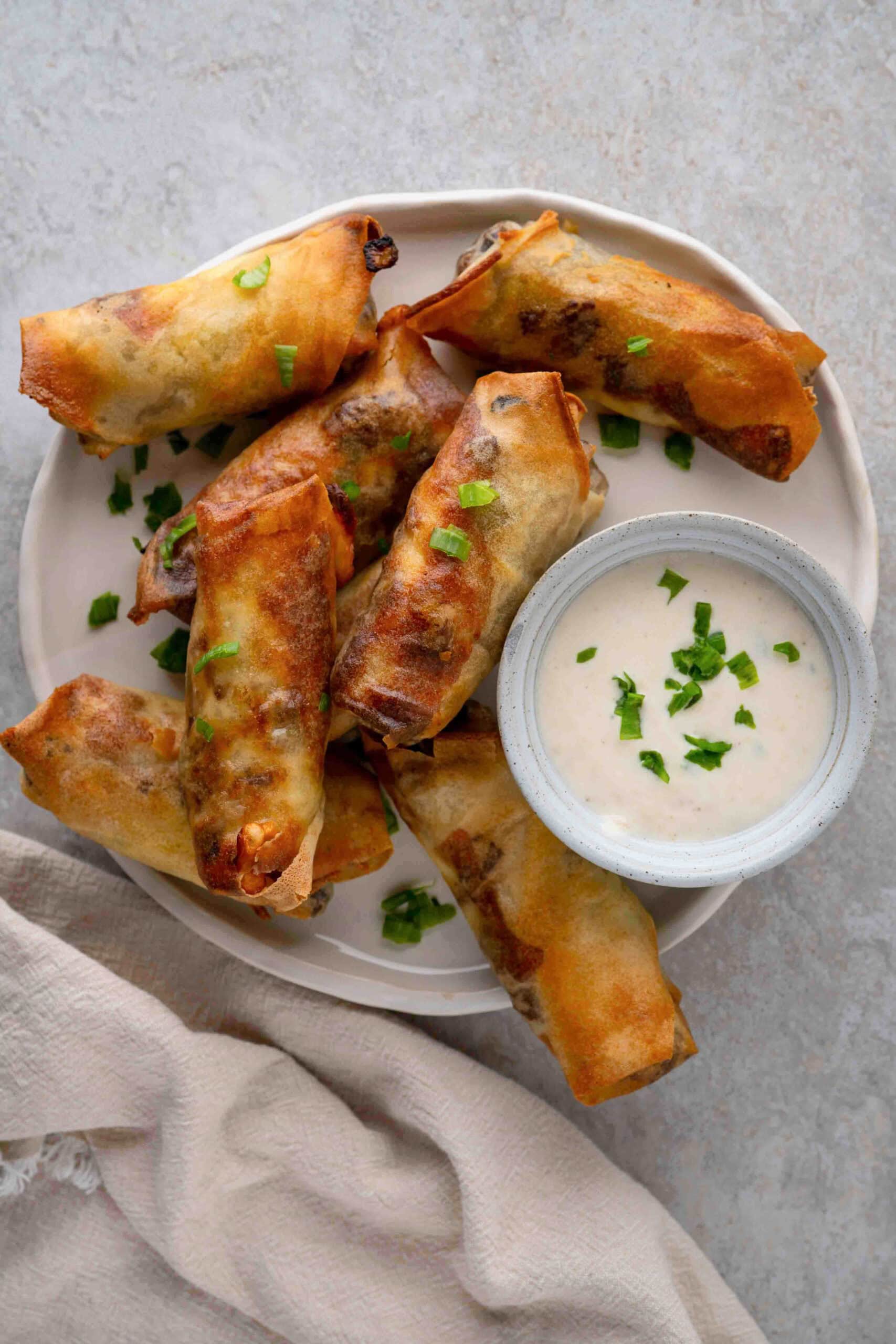 Philly Cheese Steak Egg Rolls all plated and ready to be enjoyed