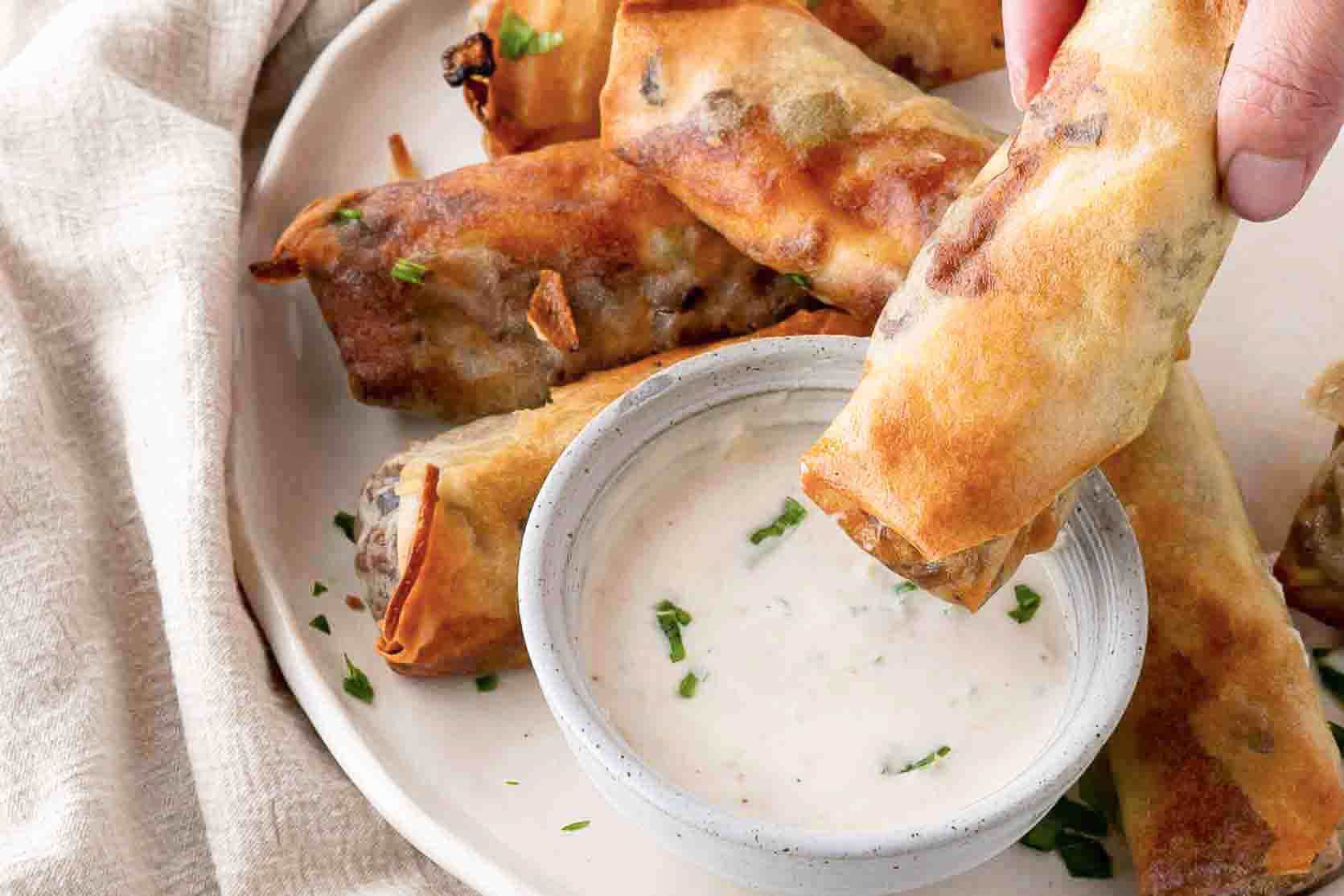 Philly Cheese Steak Egg Rolls all plated and ready to be enjoyed