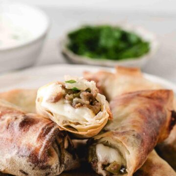 Philly Cheese Steak Egg Rolls all plated and ready to be served