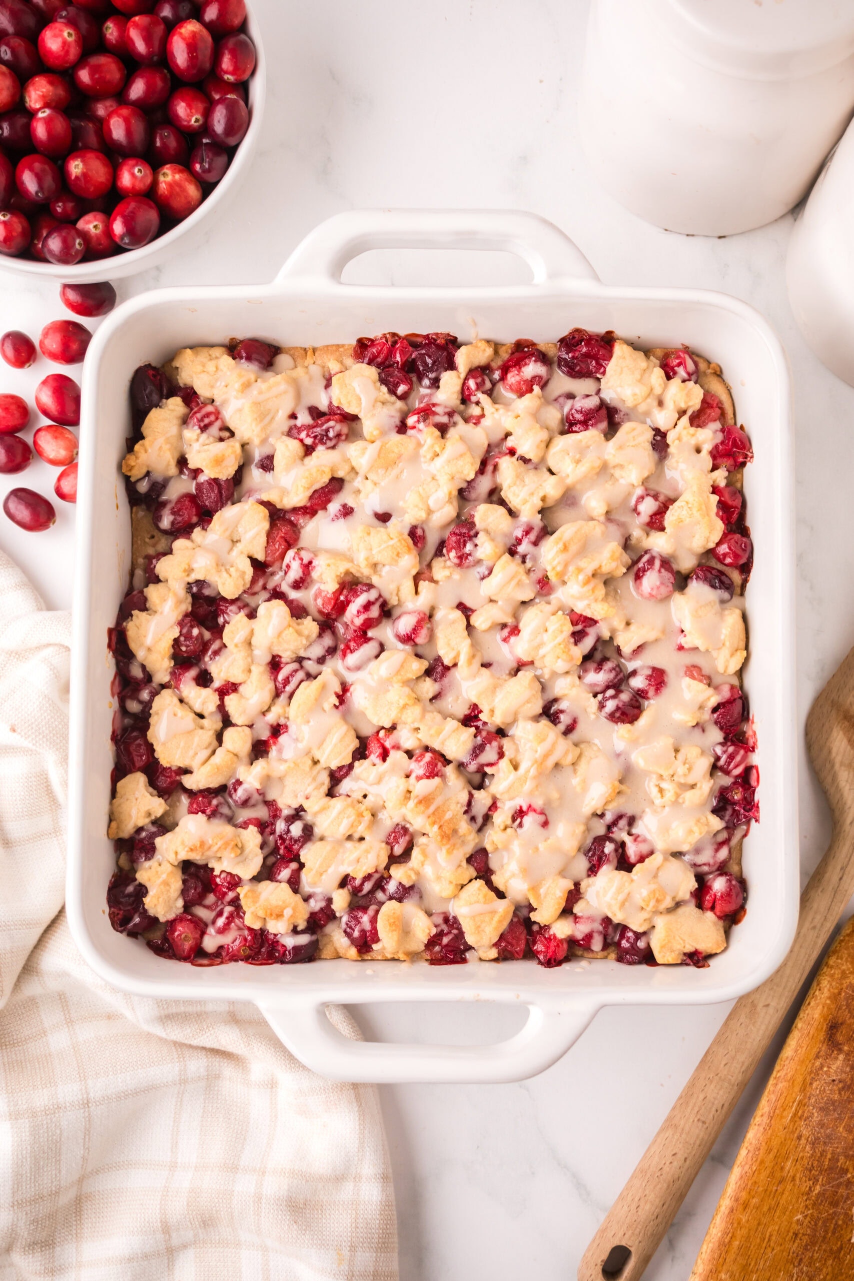 Cranberry bars baked in pan, cooling and ready to be enjoyed