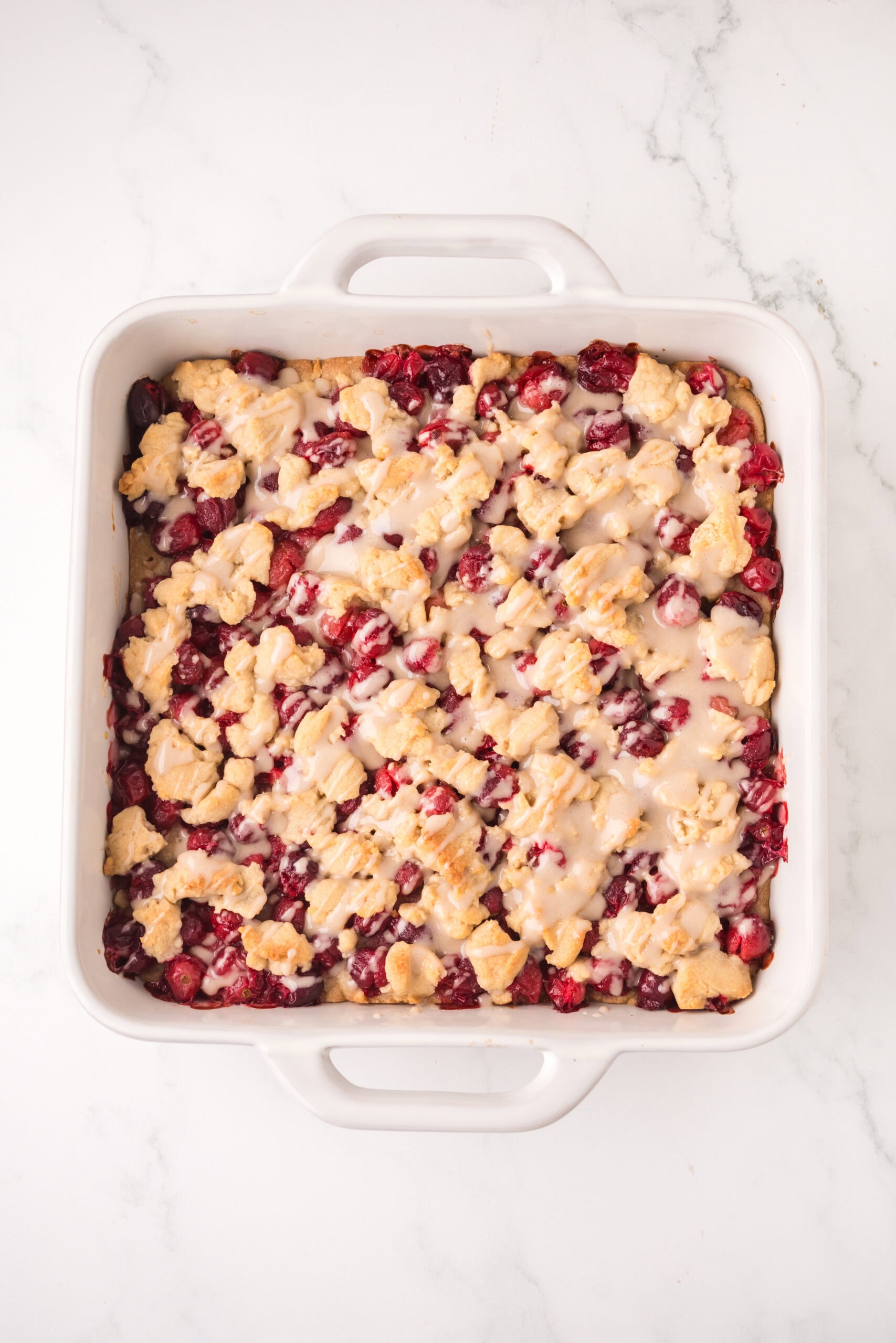 Right out of the oven of baked cranberry bars
