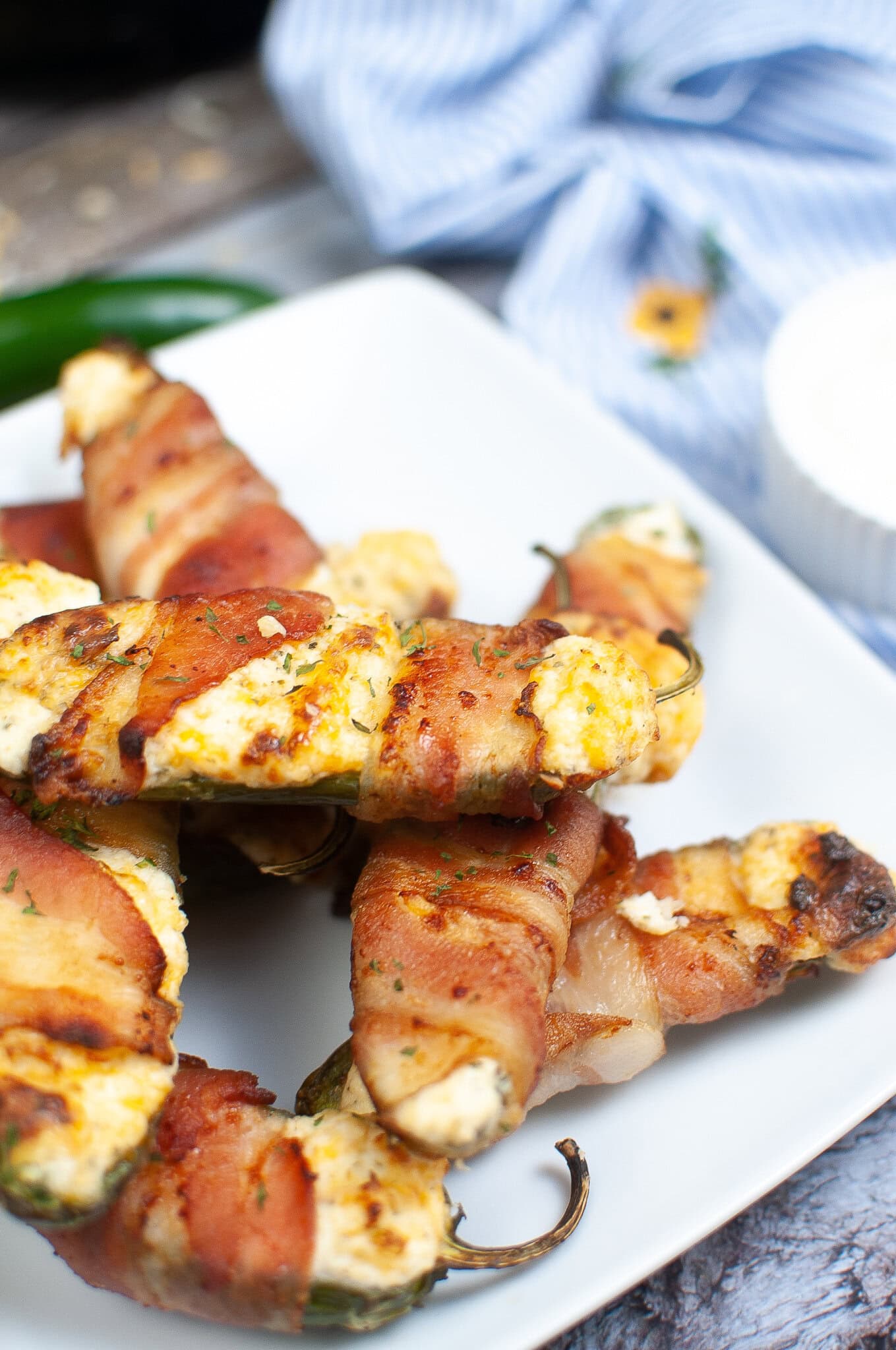 Close up of jalapeno poppers all air fried and ready to be eaten