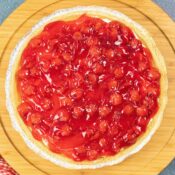 Completed and chilled cherry no bake cheesecake
