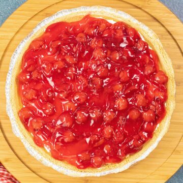 Completed and chilled cherry no bake cheesecake