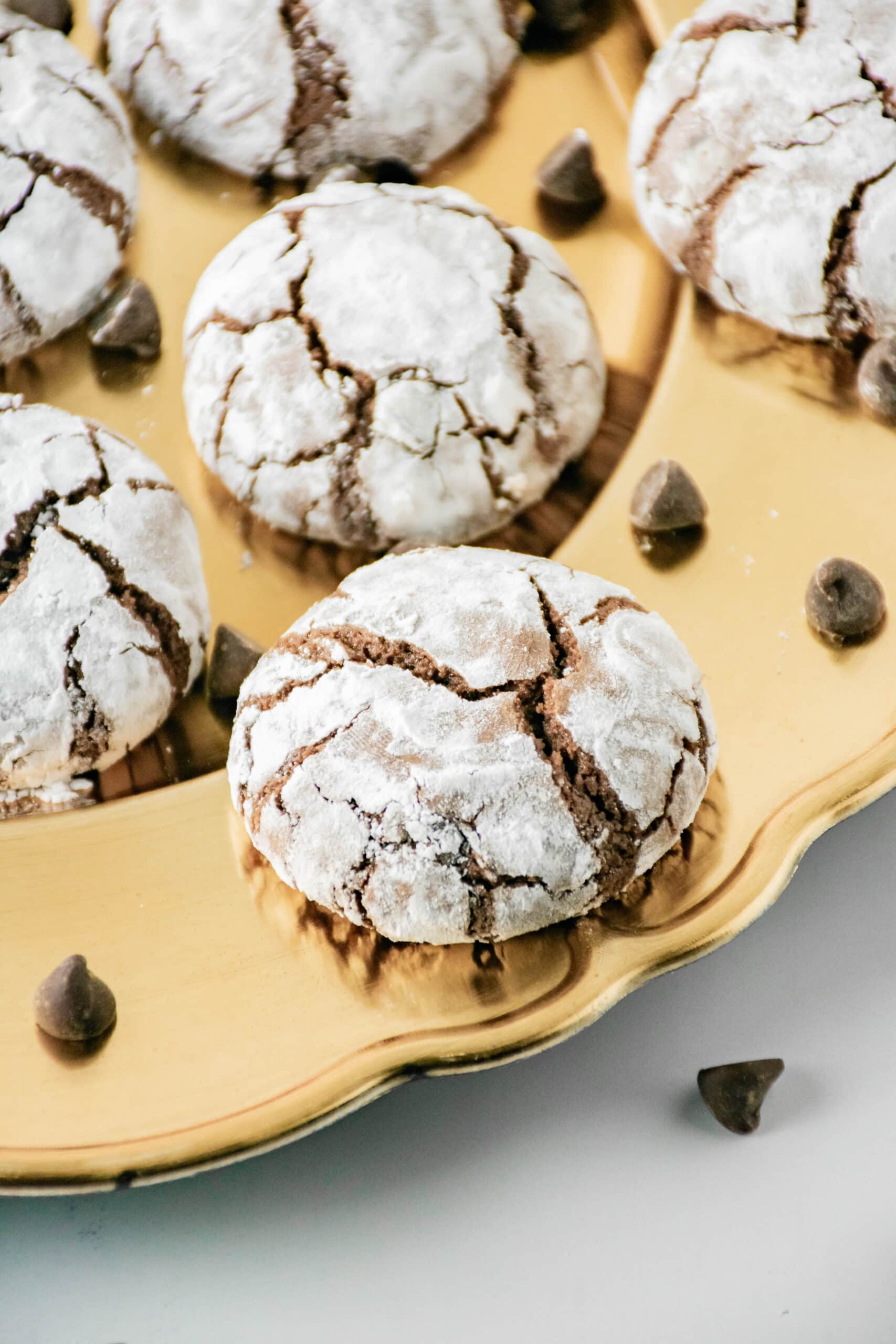 Brownie Crinkle cookies served on a platter