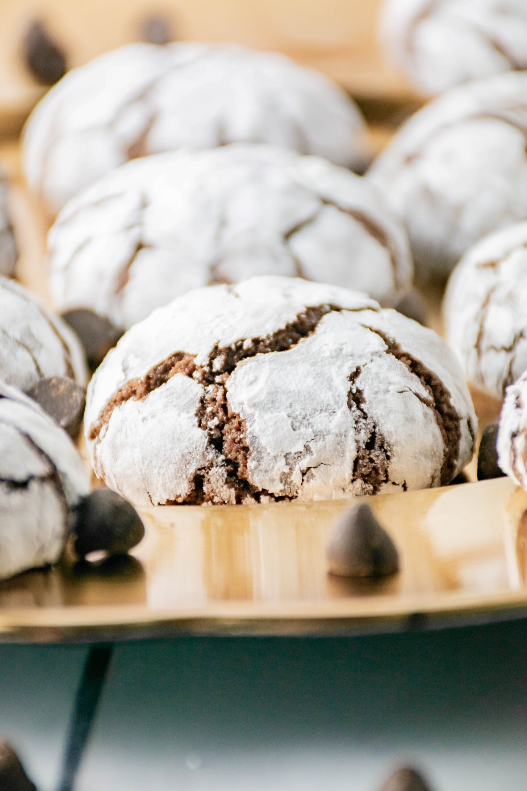 Close up brownie crinkle cookies all baked