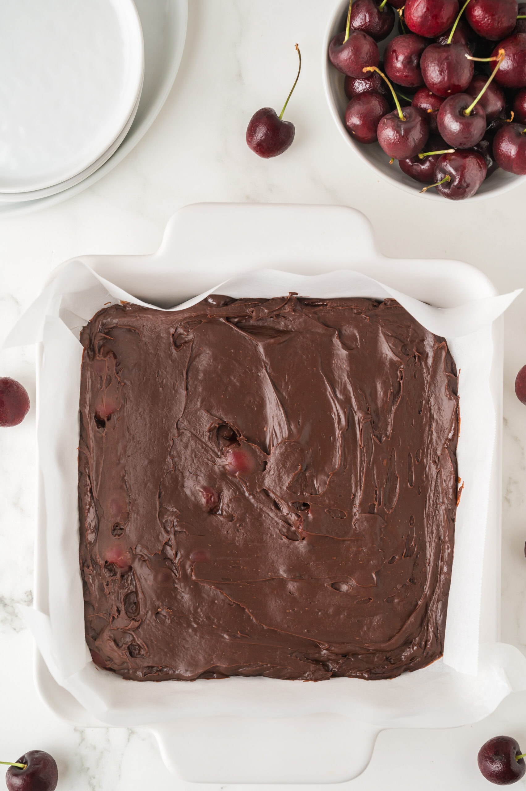 Dark cherry fudge all completed in baking dish