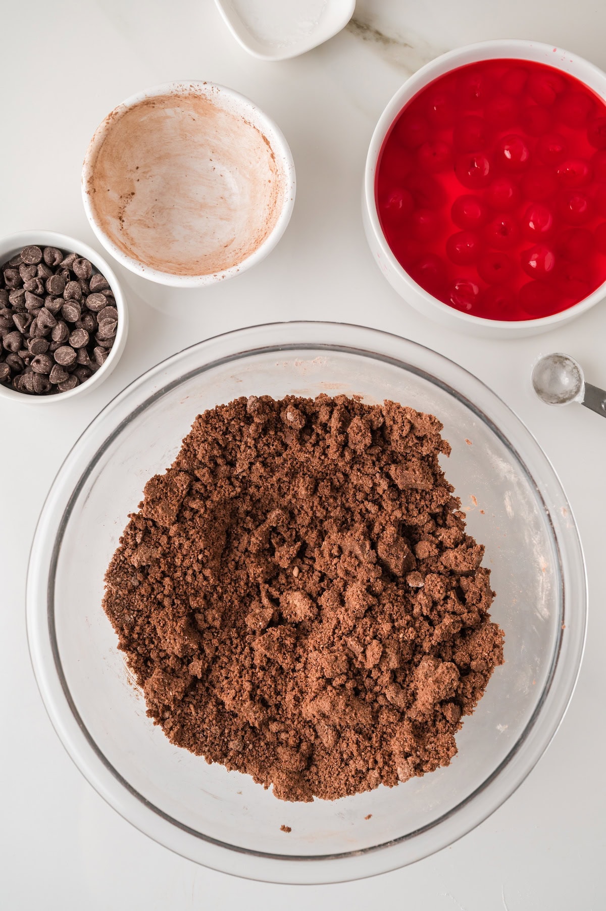 the crumbly chocolate cookie dough before kneading