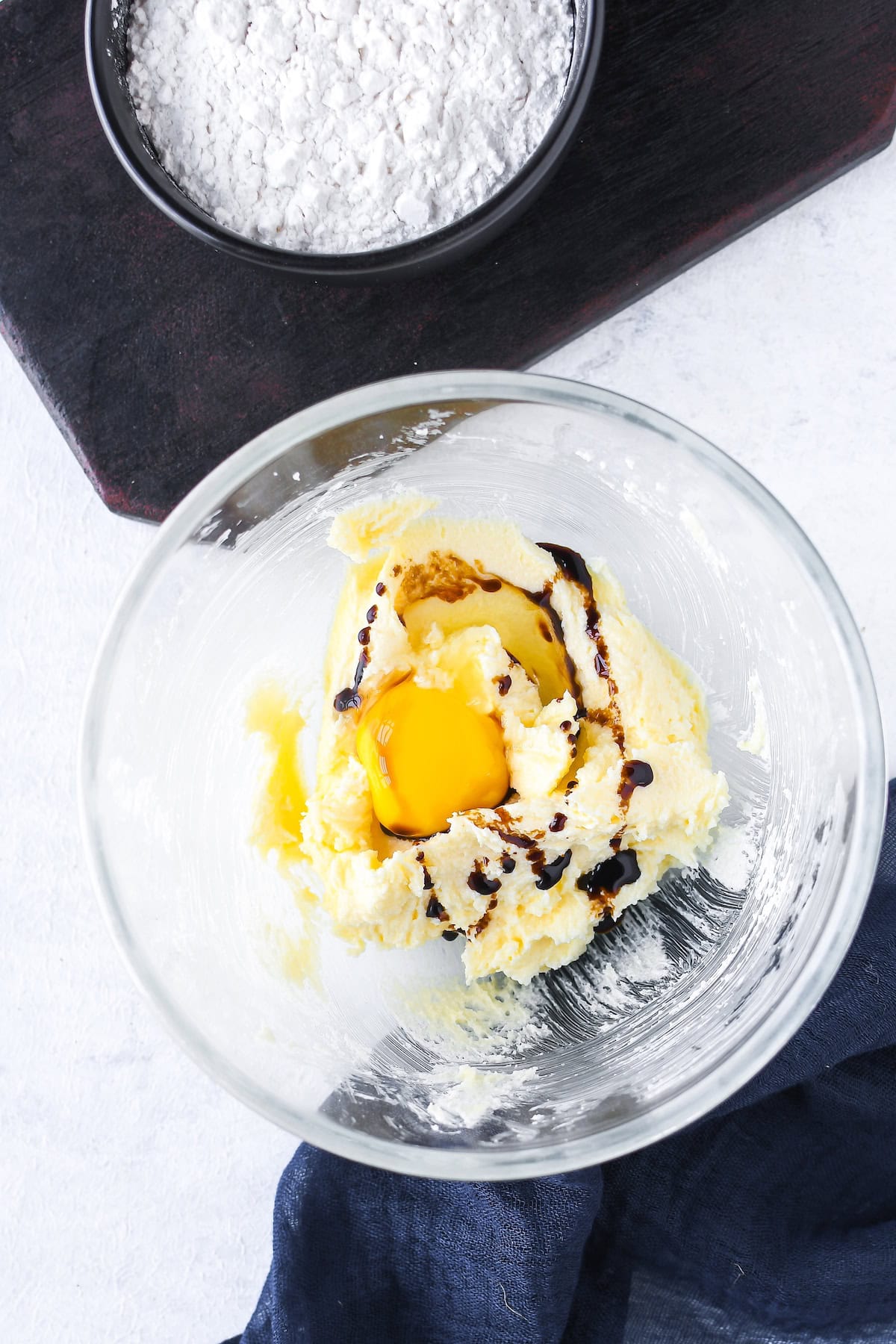 cream the butter, sugar, eggs, and vanilla bean paste