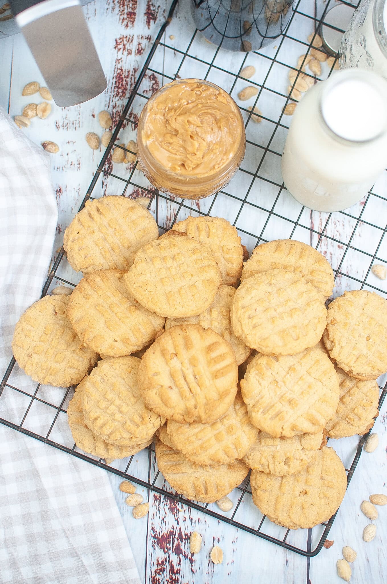 Air Fryer peanut butter cookies all cooled and on a wire rack ready to be enjoyed