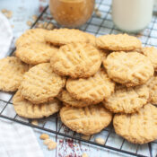 A stack of air fryer peanut butter cookies ready to be shared