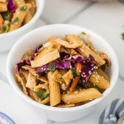 Small bowl of Asian pasta salad ready to be enjoyed