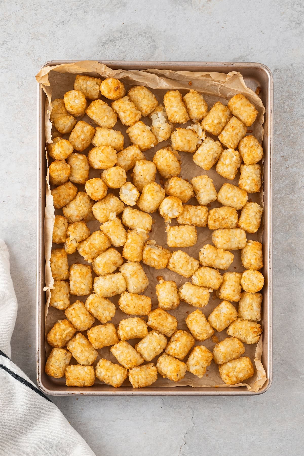 golden brown tater tots after baking