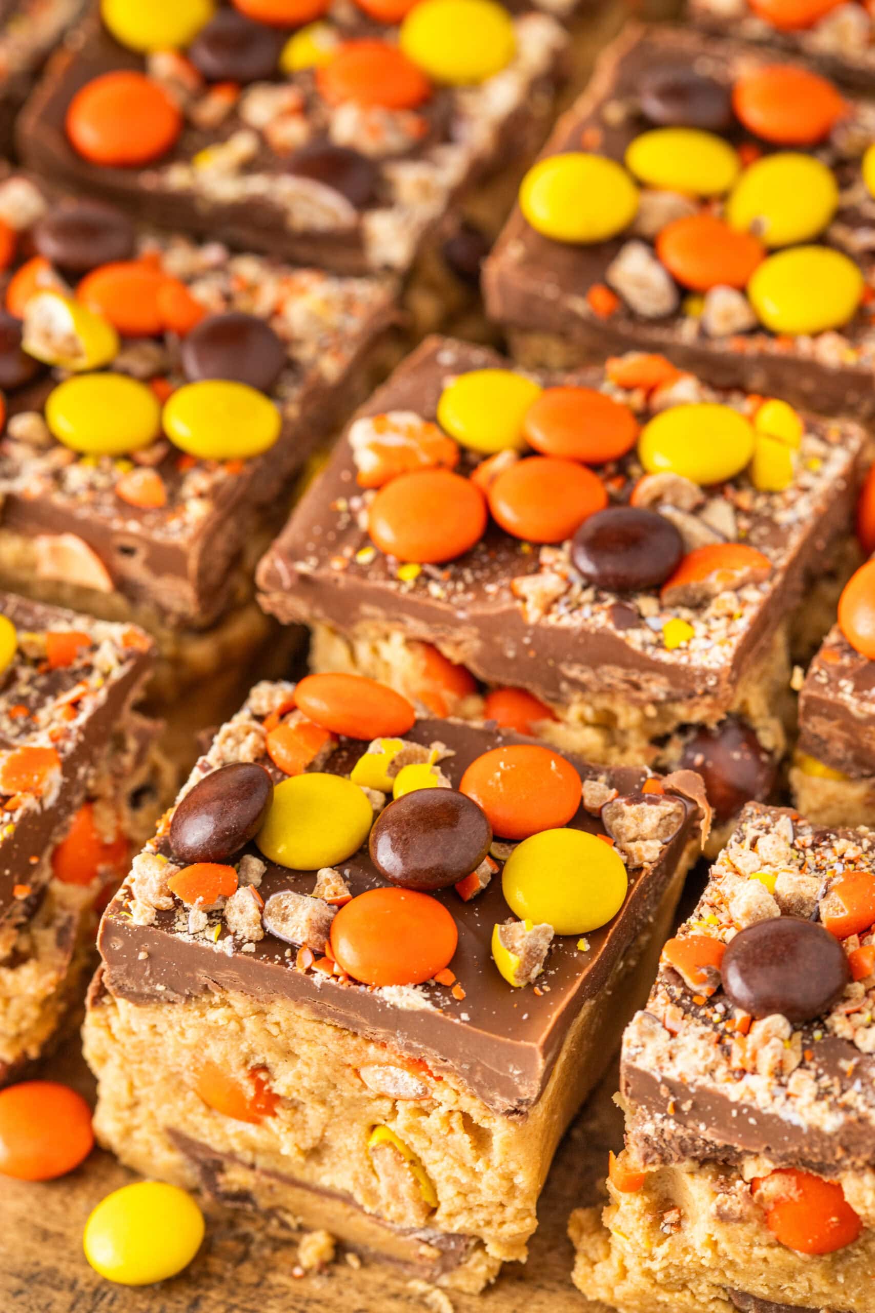 Side view of Reese's no bake peanut butter bars