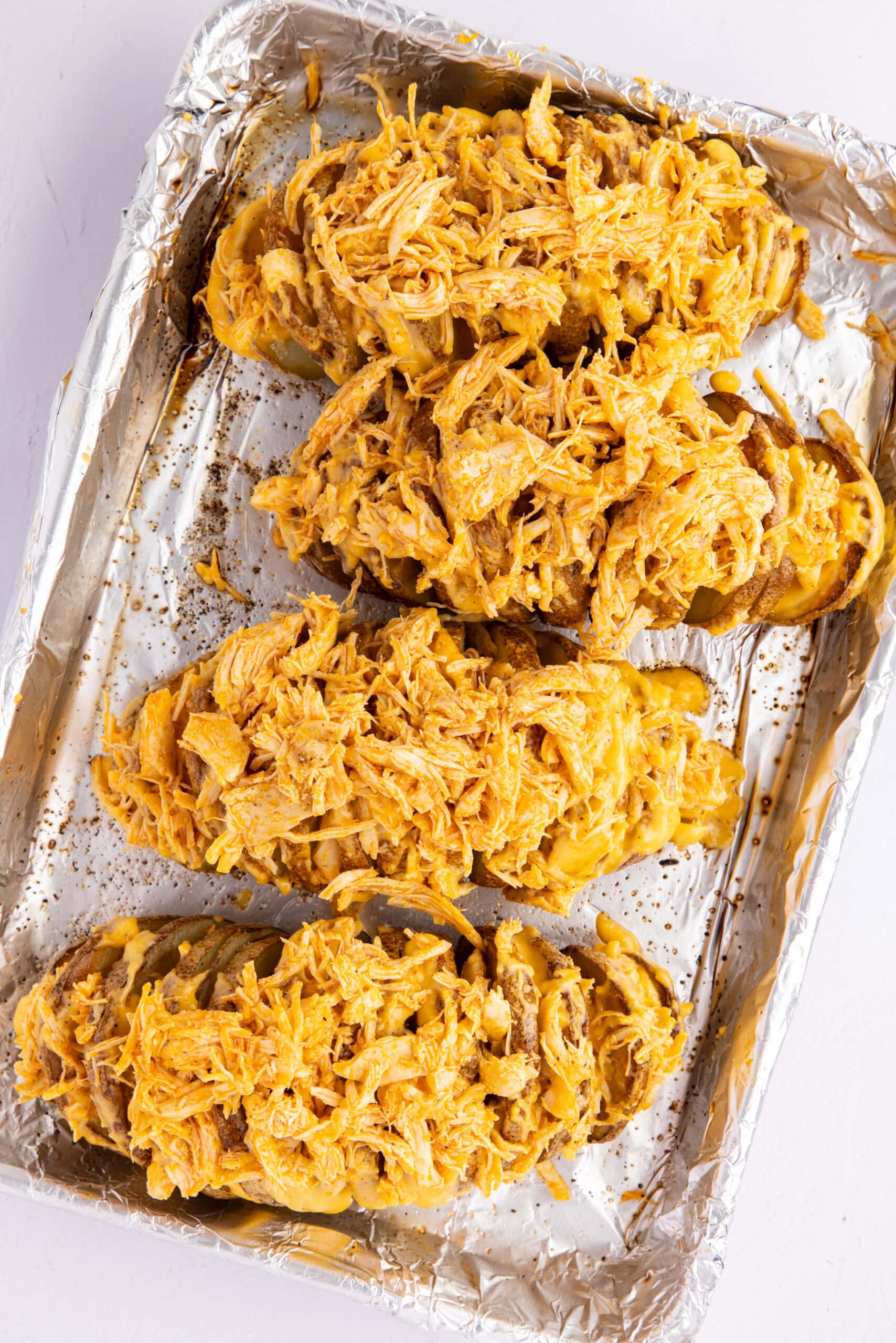 And buffalo shredded chicken on top of baked potatoes