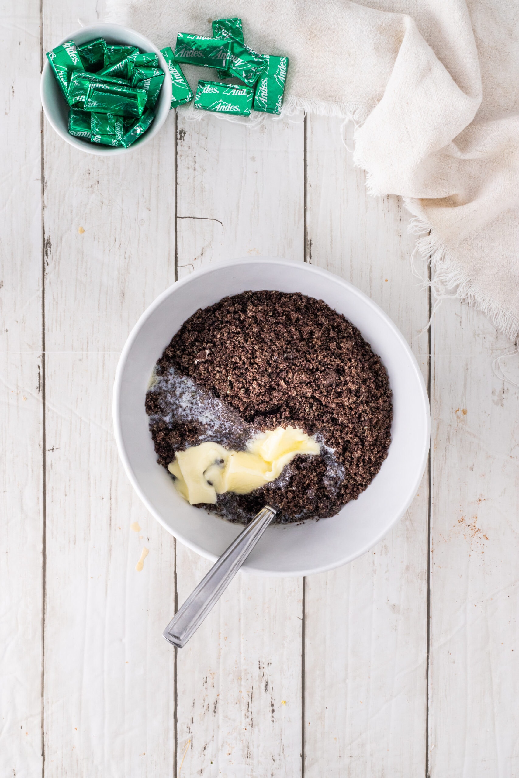 Crushed Oreo cookies with melted butter