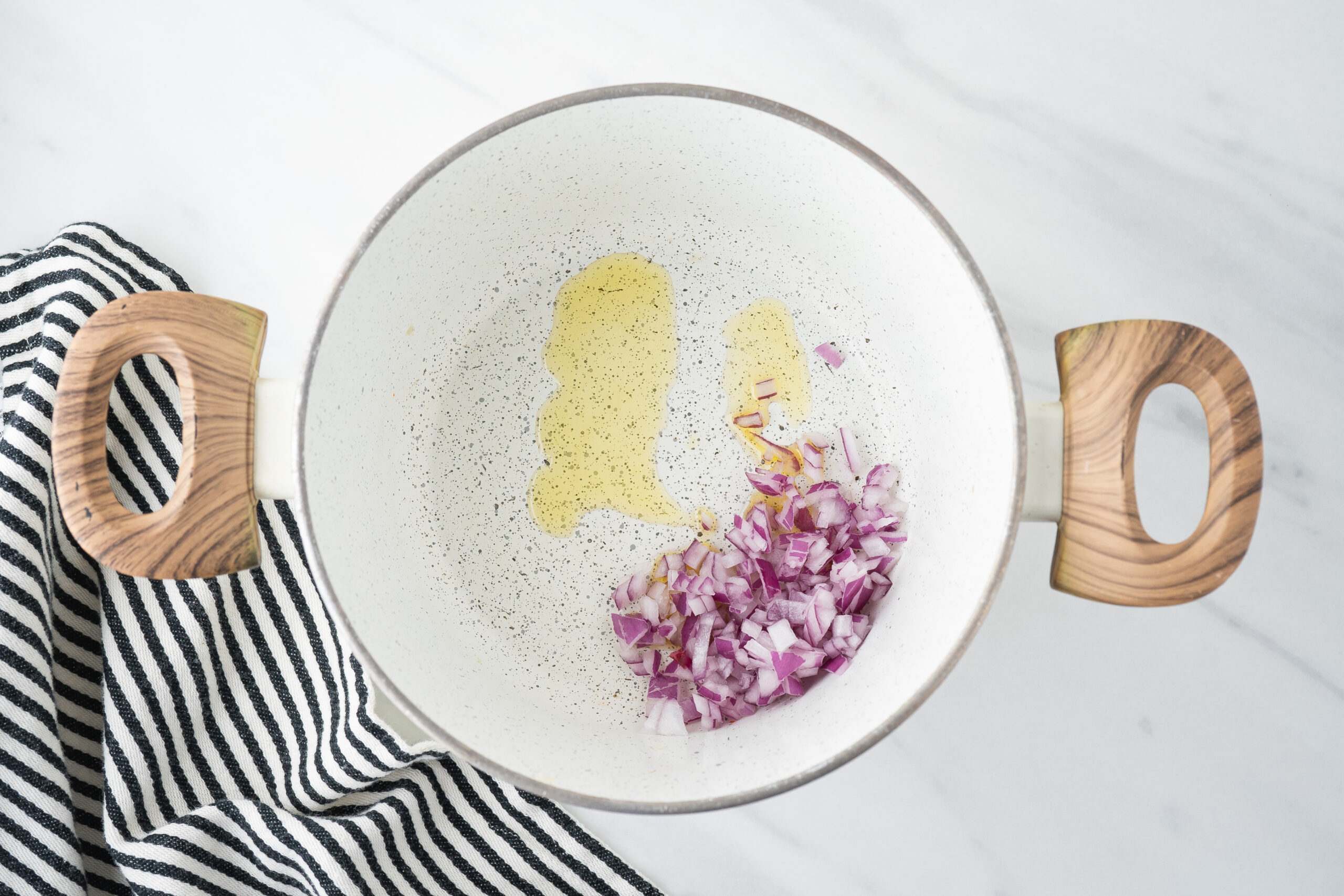 Oil and chopped onion in a pan