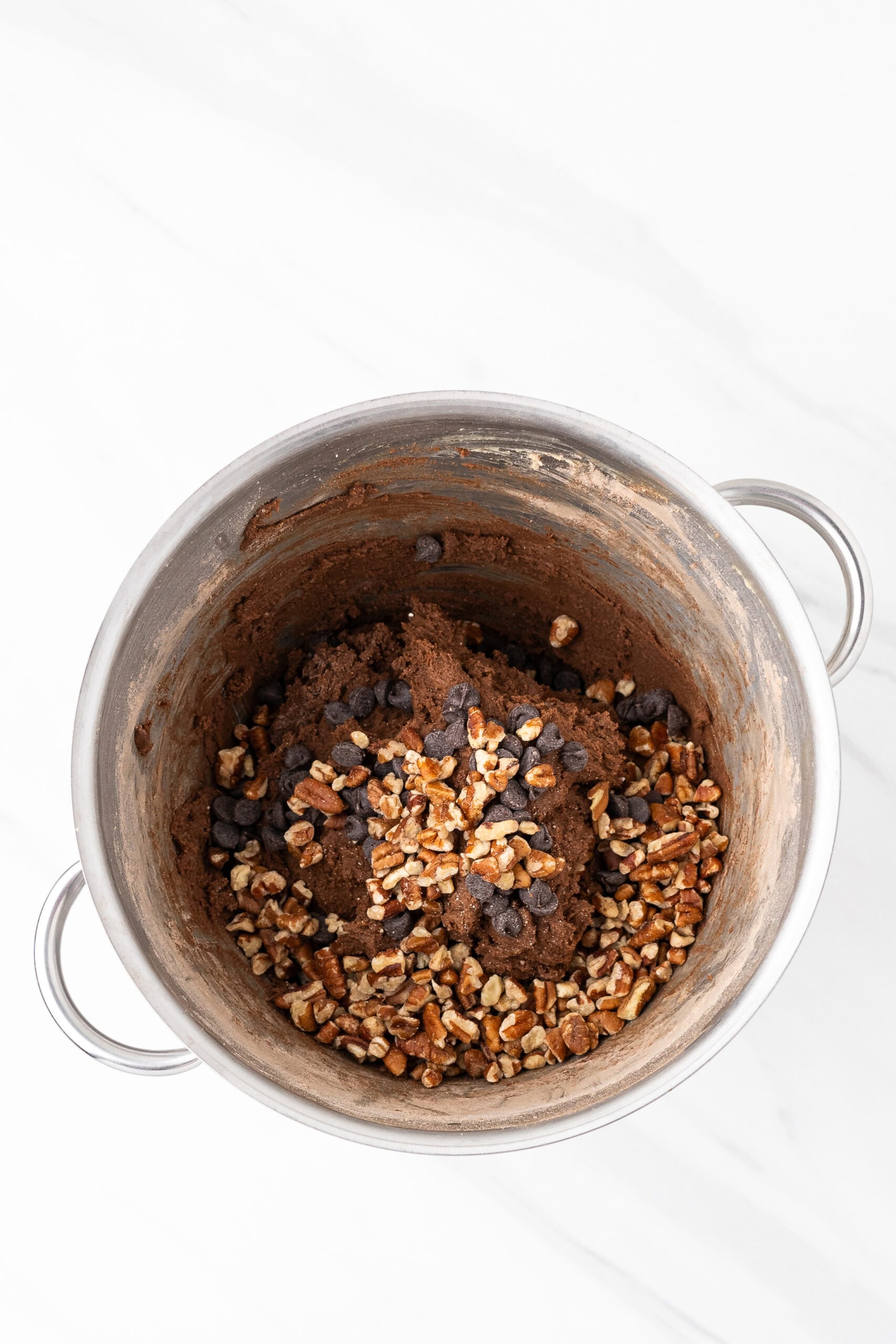 Pecans mixed into the chocolate cookie dough