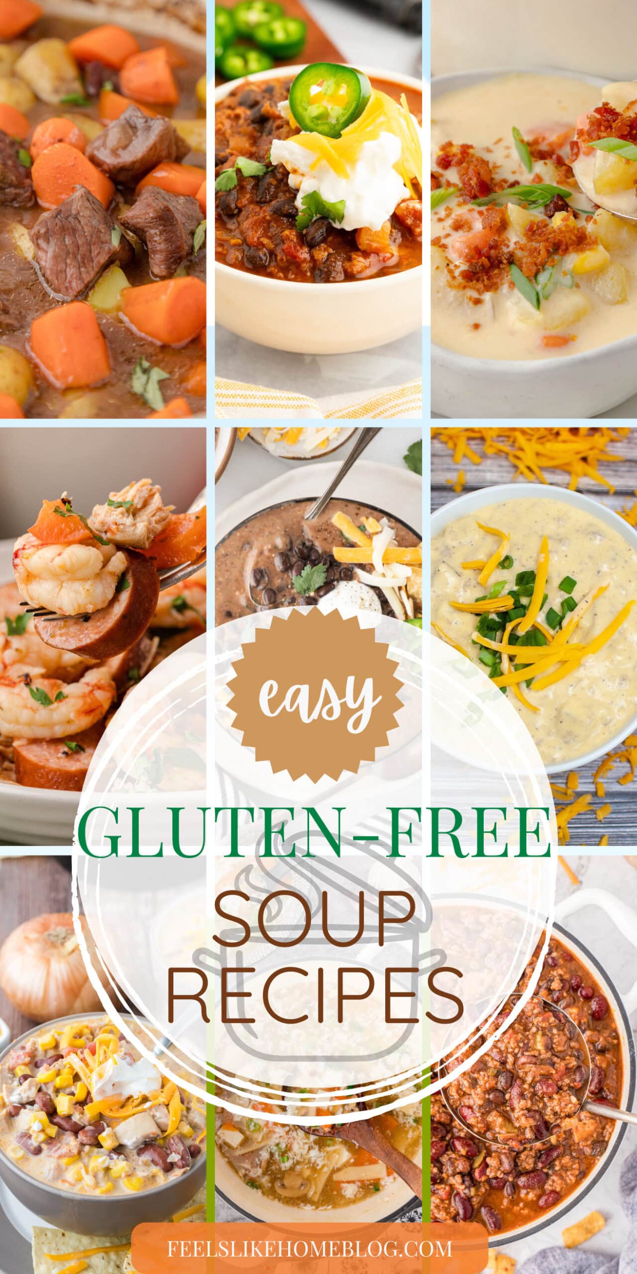 A collection of hearty gluten-free soup recipes including vegetable and broth-based options